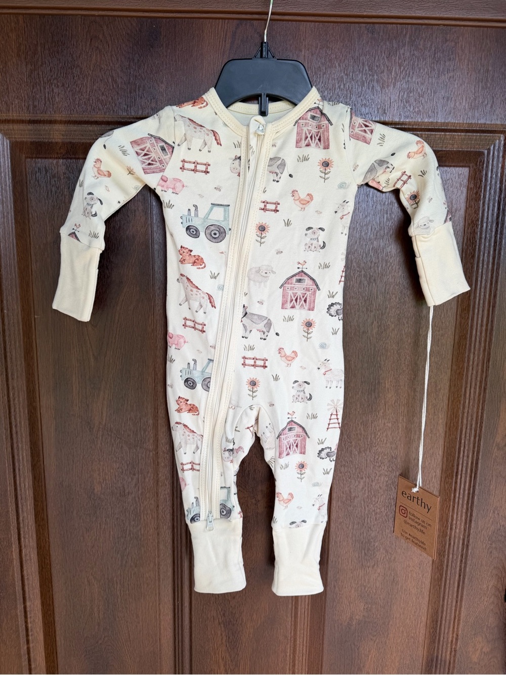 Earthy Organic Cotton Baby Farm Print Zip-Front One-Piece NWT